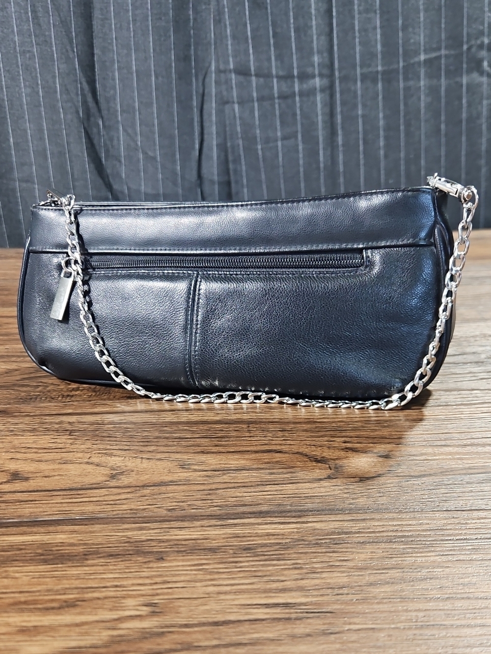Worthington Black Shoulder Bag with 2 Silver Chain Straps, Crossbody Purse
